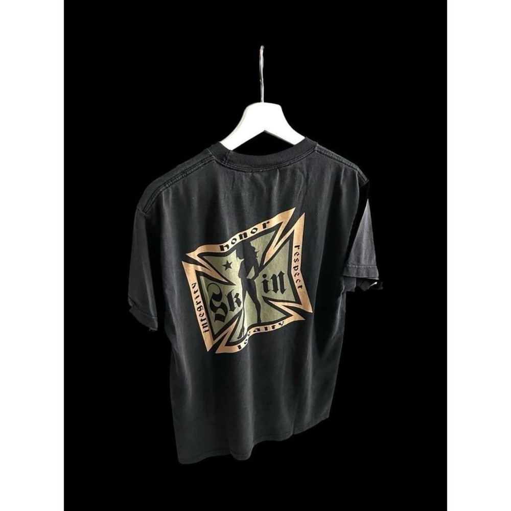 90's Vintage Skins Industries Cross Tshirt Y2K Sz Medium No Size Tag Faded Black